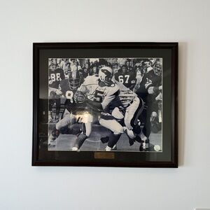 Framed Black and White Football Action Photo and autograph of Roman Gabriel NFL